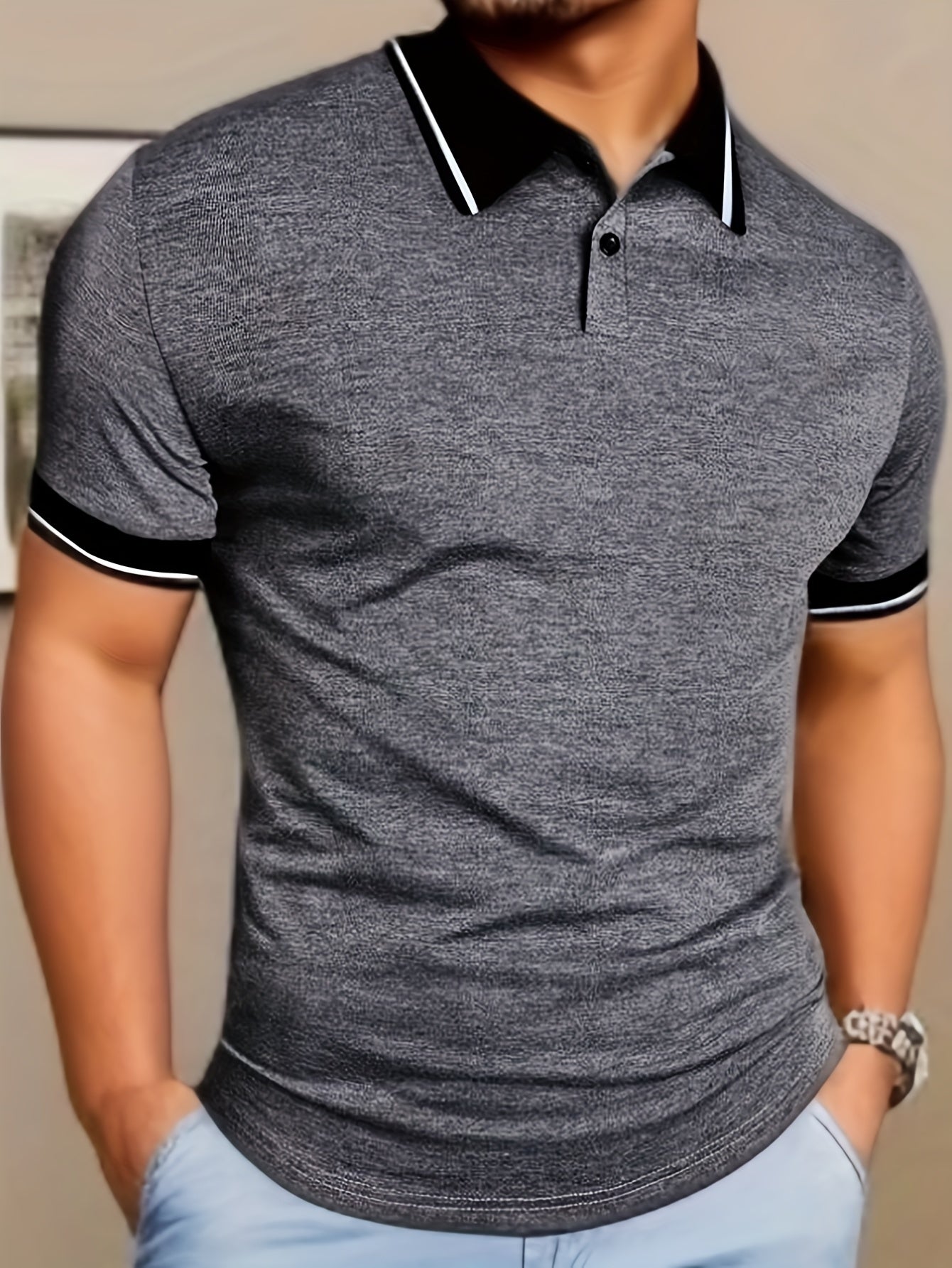 Men's Short Sleeve Lapel Shirt - Casual All-Match Contrast Binding for Summer Golf and Tennis