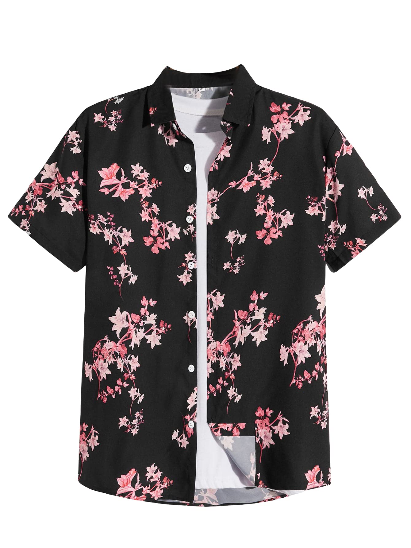 Floerns Men's Causal Summer Print Hawaiian Shirt Short Sleeve Button Down Beach Shirts Black Floral M