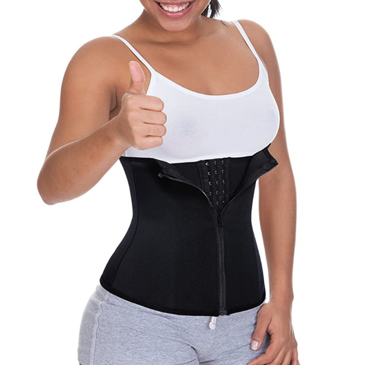 Amazon hot-selling zipper three-breasted belt neoprene corset body burst SWEAT fitness postpartum body girdle