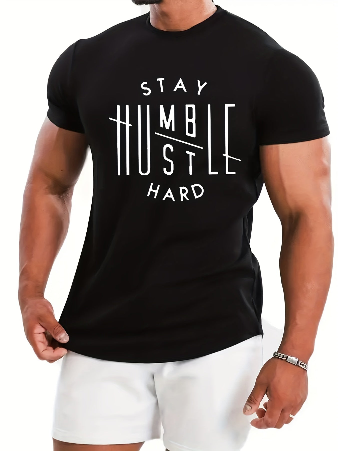 STAY HUMBLE HUSTLE HARD Men's Graphic Tee - Slightly Stretch Summer Shirt