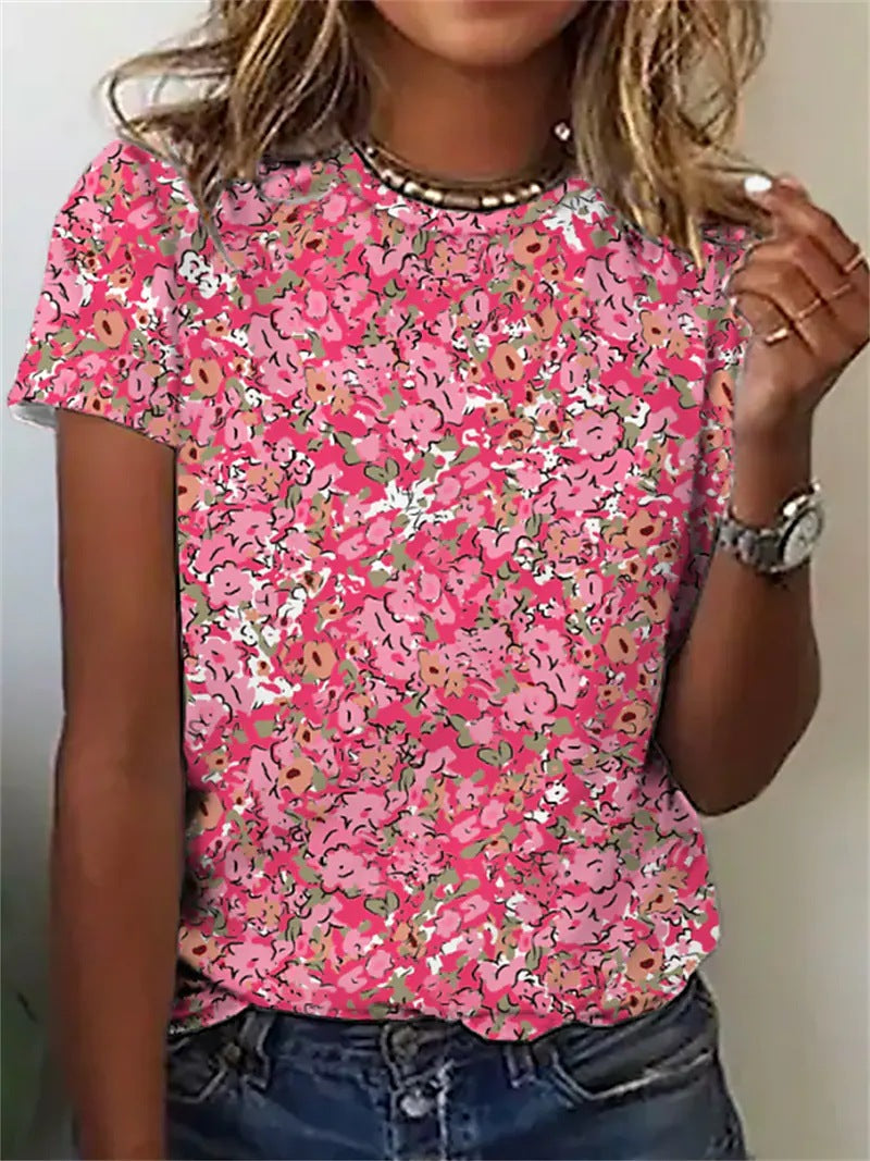 Women's Floral Print Short Sleeve T-shirt Top