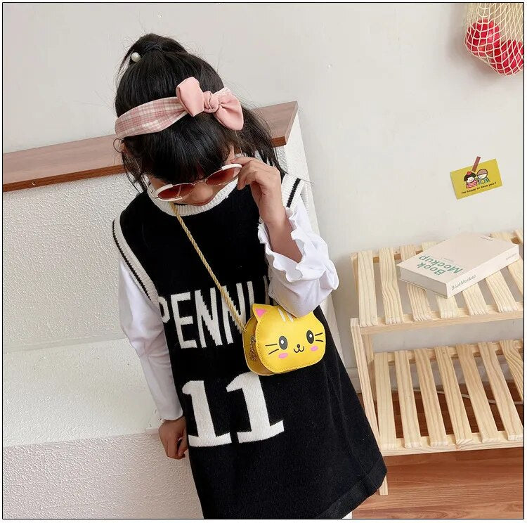 Fashion Princess Children's Mini Handbags Baby Girls PU Leather Small Shoulder Crossbody Bags Cute Cat Kids Coin Purse Wallet