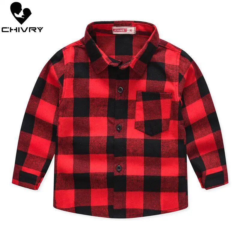 Spring Autumn 2024 New Boys Long Sleeve Classic Plaid Lapel Shirts Tops with Pocket Baby Boys Casual Shirt Kids Clothing