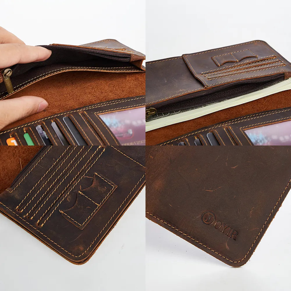 JOYIR Men Genuine Leather Wallet Men Coin Purse Vintage Long Men Wallets Perse Solid Card Holder Clutch Carteira Hombre for Male