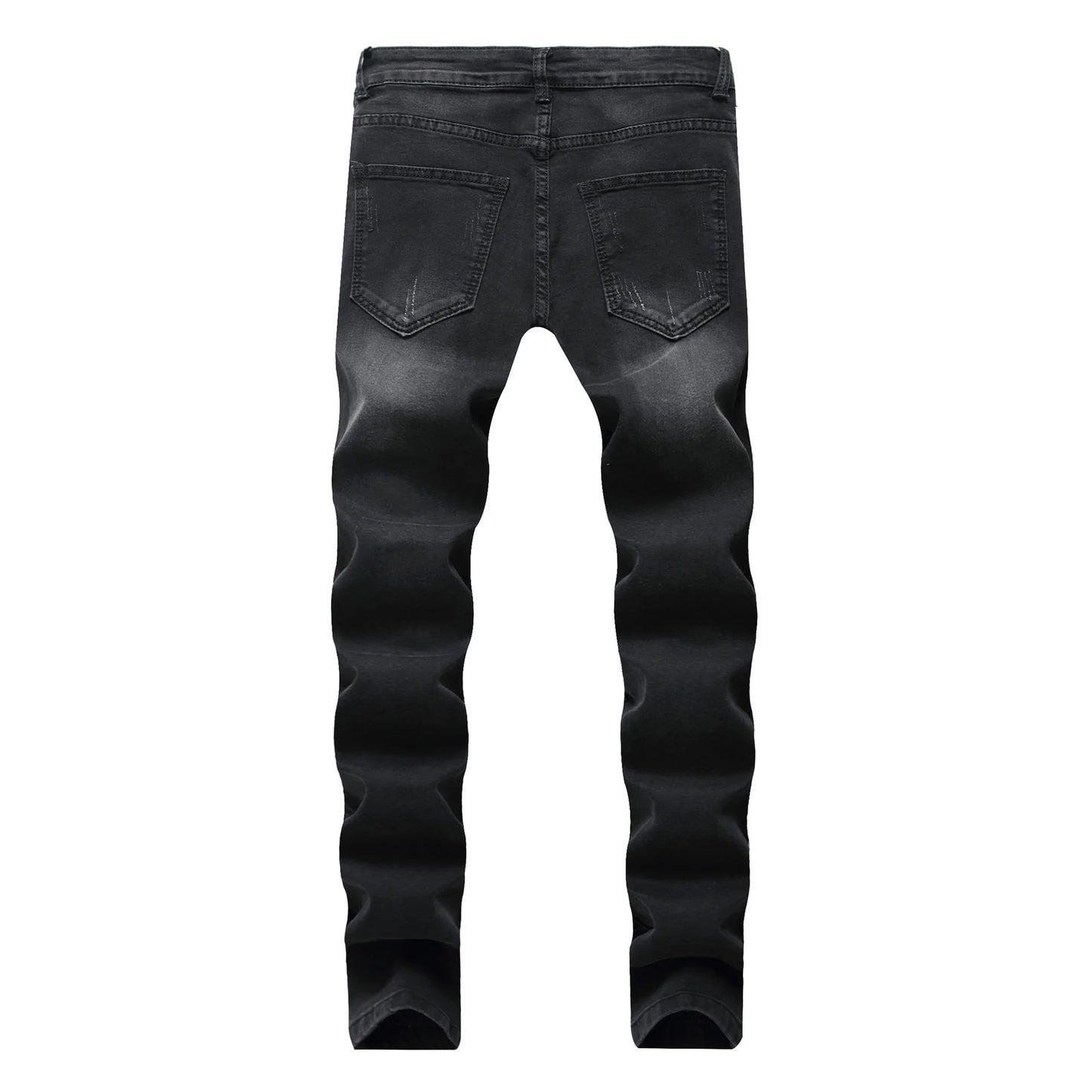 New Pattern  Men’s Moto&Biker Style Knee Broken Denim Long Pants,Stretch Slim Fit Straight Jeans,Cool Guys Must;