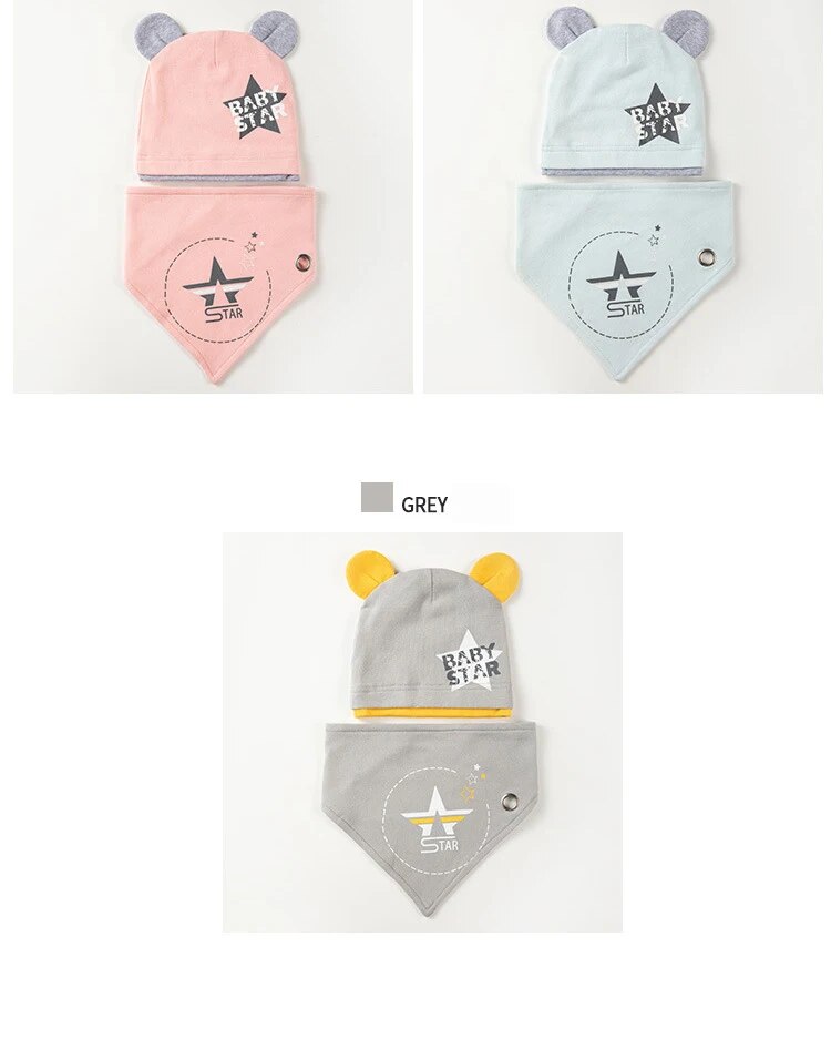 Autumn Winter Children's Hat Bib 2 Sets Boys and Girls Cotton Hats  Set Baby Solid Color Scarf Cap two-piece Boy Girl Baby Cap