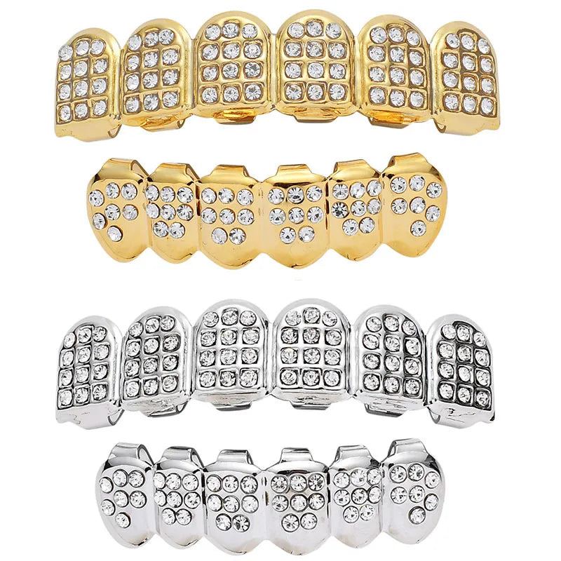 New Teeth Top Bottom Hip Hop Gold Silver Colour Iced Out CZ Teeth Grillz Top Bottom Men Women Jewelry Punk Hip hop Gothic Teeth