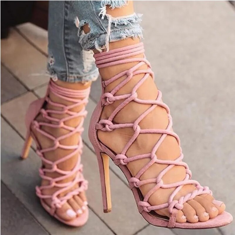 Sexy Women Sandals Summer 2023 High Heels Cross Strap Peep Toe Women's Sandals Pumps Shoes Lady Big Size Party Shoes