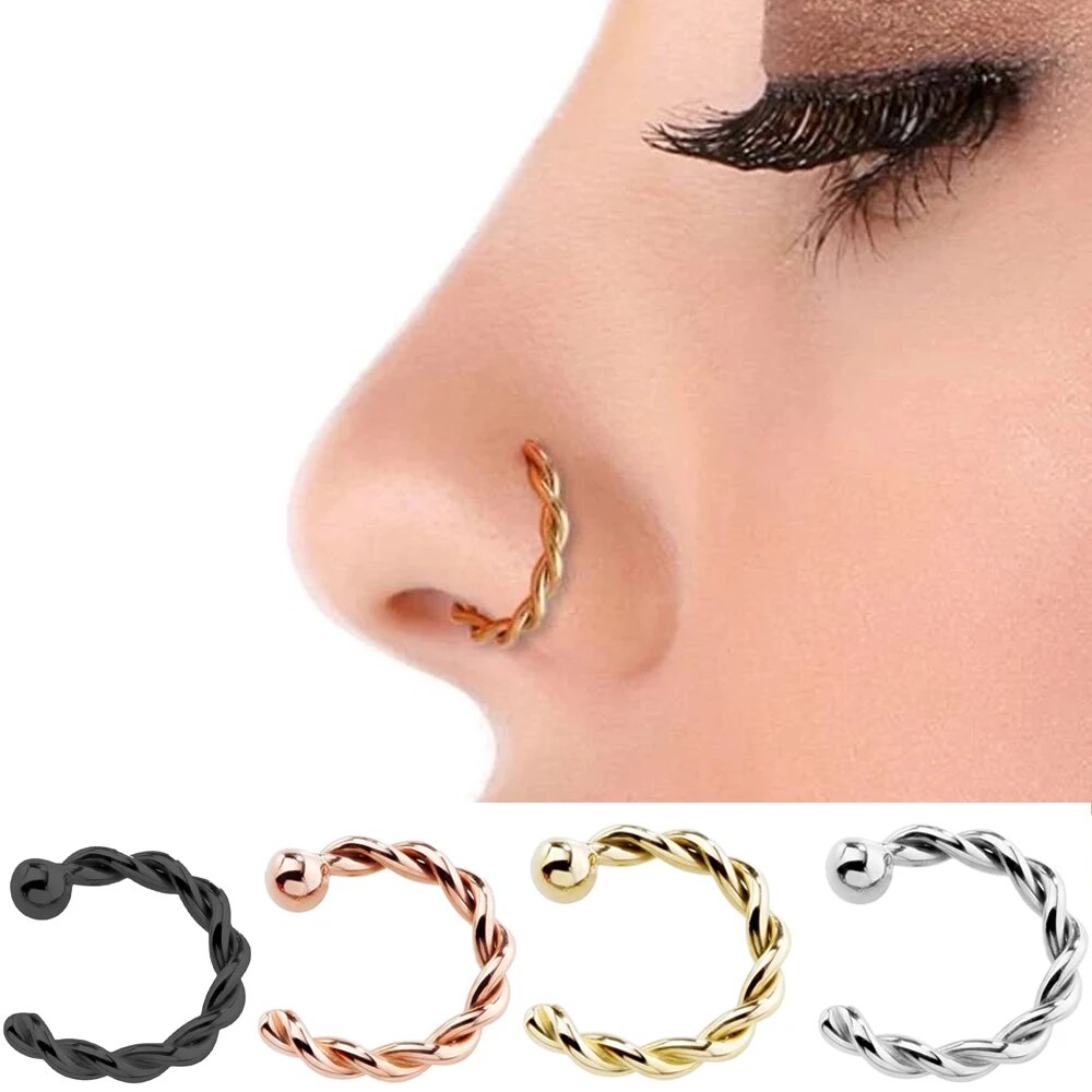 1Pcs C Shaped Fake Nose Ring Hoop Septum Rings Twist U Shape Nose Piercing Fake Piercing Oreja Pircing Jewelry Faux Piercing