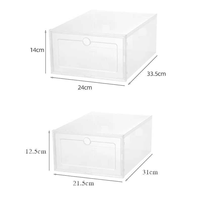 6pcs/Set Fold Plastic Shoes Case Thickened Transparent Drawer Case Plastic Shoe Boxes Stackable Box Shoe Organizer Shoebox