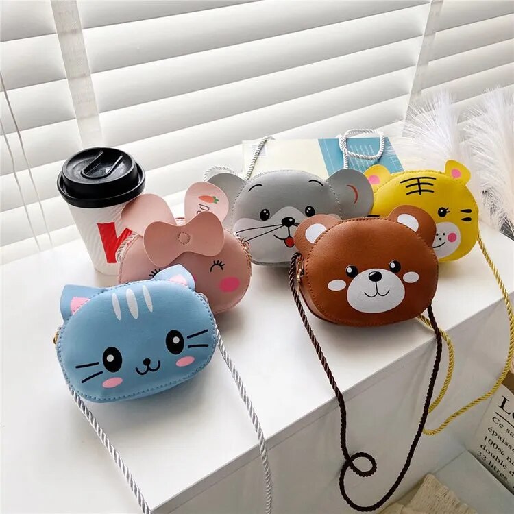 Fashion Princess Children's Mini Handbags Baby Girls PU Leather Small Shoulder Crossbody Bags Cute Cat Kids Coin Purse Wallet