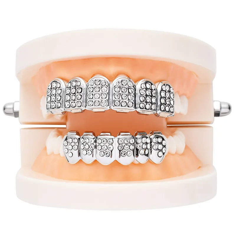 New Teeth Top Bottom Hip Hop Gold Silver Colour Iced Out CZ Teeth Grillz Top Bottom Men Women Jewelry Punk Hip hop Gothic Teeth