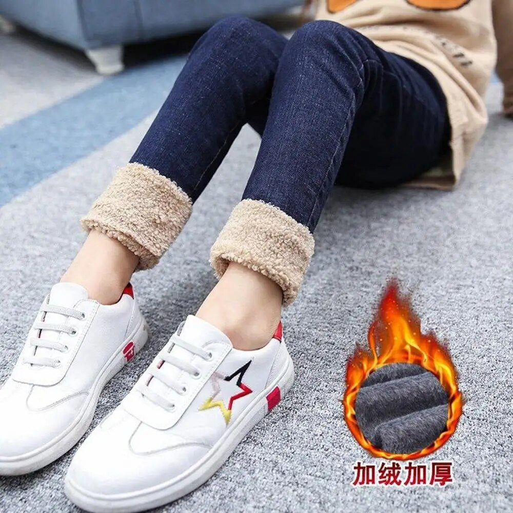 Winter Kids Denim Pants for Girls Thick Plush Warm Toddler Baby Girl Jeans 2021 Fashion Children Leggings Clothes 2 3 4 6 8 10