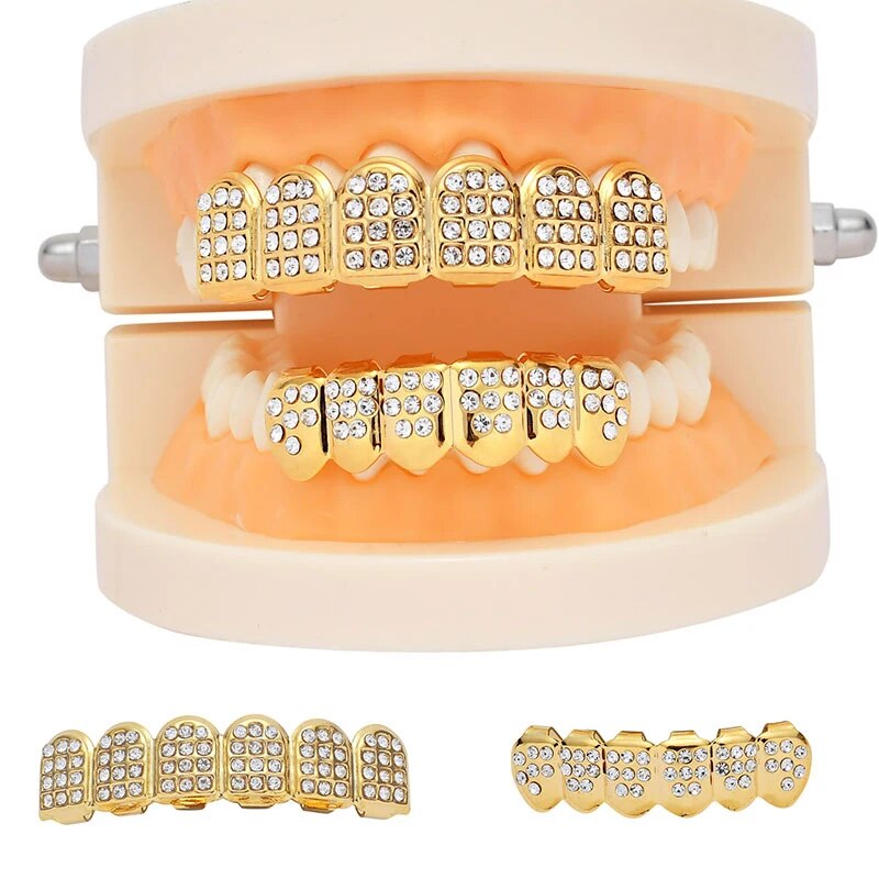 New Teeth Top Bottom Hip Hop Gold Silver Colour Iced Out CZ Teeth Grillz Top Bottom Men Women Jewelry Punk Hip hop Gothic Teeth