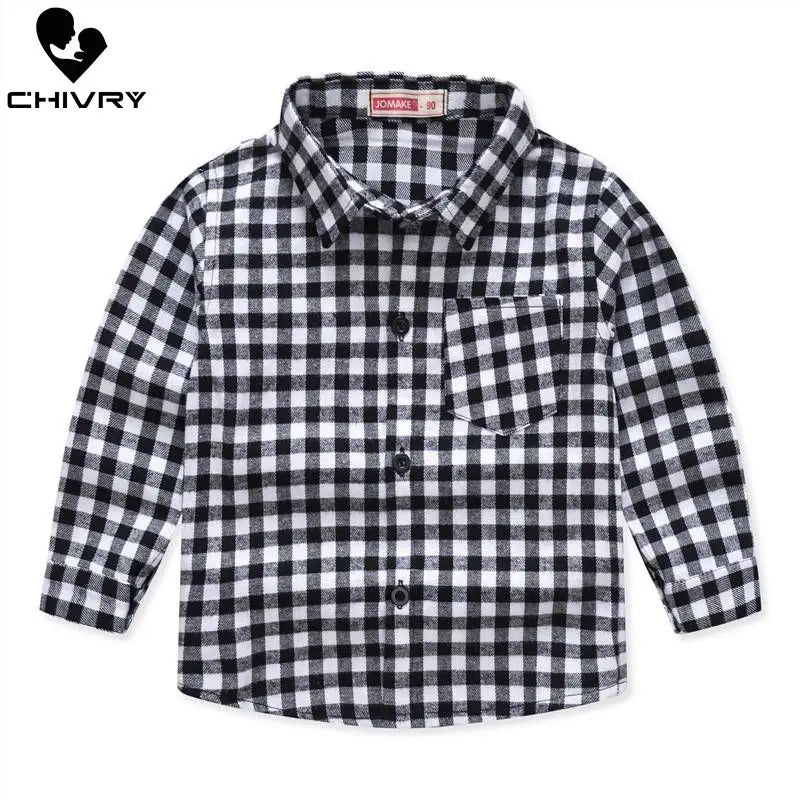 Spring Autumn 2024 New Boys Long Sleeve Classic Plaid Lapel Shirts Tops with Pocket Baby Boys Casual Shirt Kids Clothing