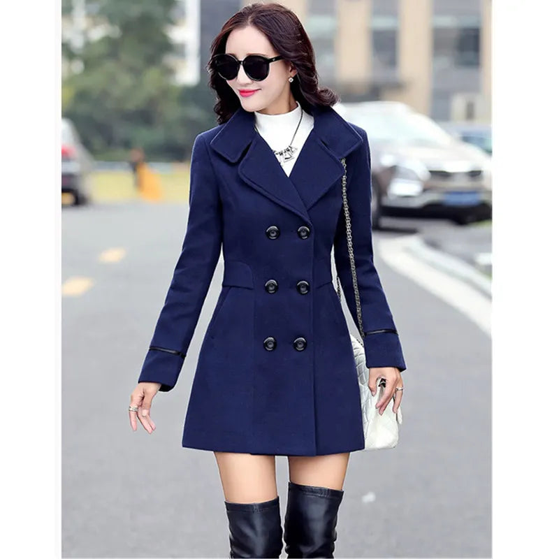 UHYTGF Coat Woman Autumn Winter 2023 Wool Coats For Women Overcoat Double-breasted Woolen Jackets For Women Outerwear M-3XL 124