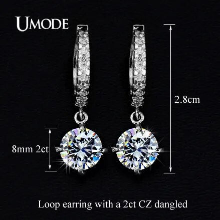 UMODE Loop with 8mm Round Top Grade CZ White Gold Color Hoop Earrings For Women Anti-allergic Jewelry Boucle D'oreille UE0014