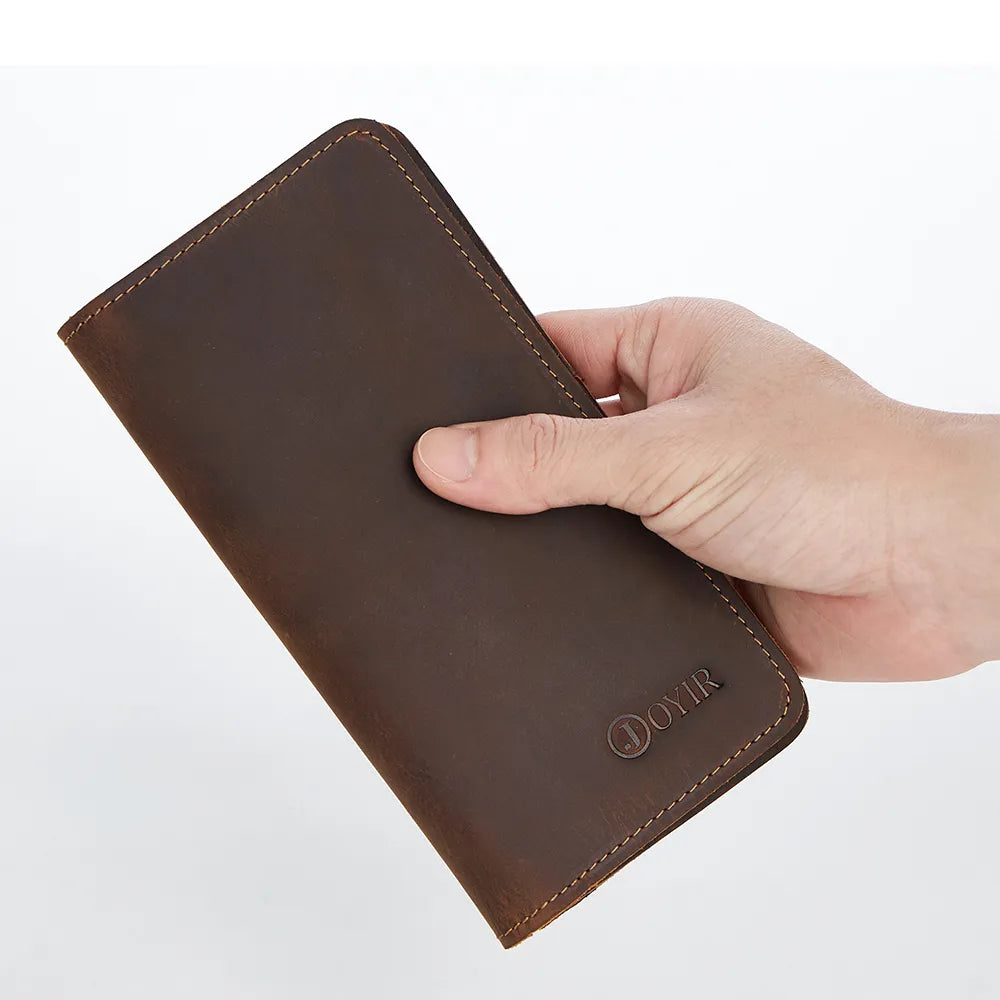 JOYIR Men Genuine Leather Wallet Men Coin Purse Vintage Long Men Wallets Perse Solid Card Holder Clutch Carteira Hombre for Male