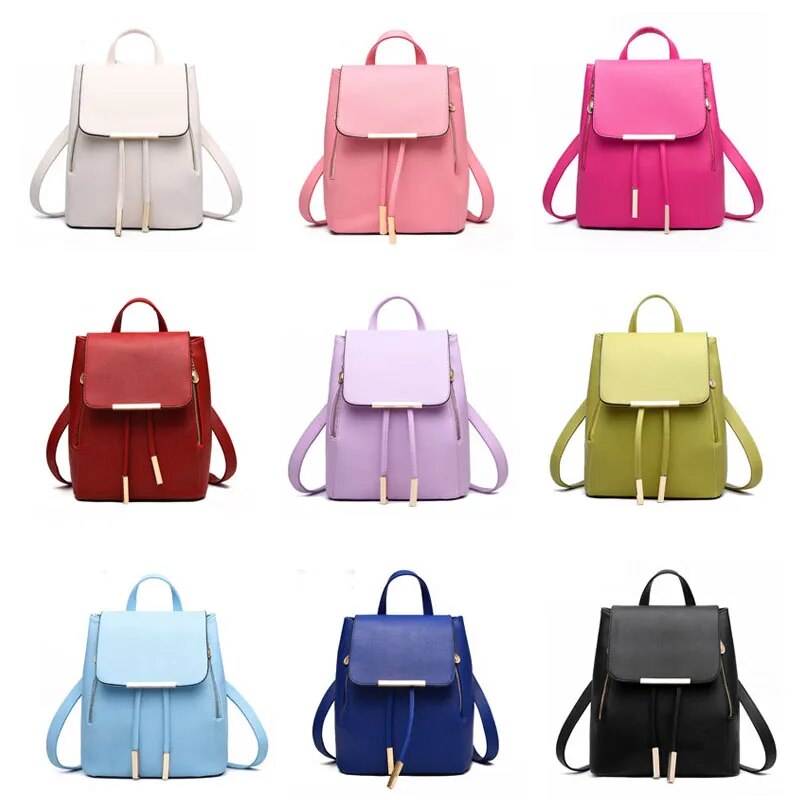 Ainvoev Bookbag Women Backpack Fashion Girls Leather Backpack Candy Color Teenage School bag Mochila High Quality Satchel