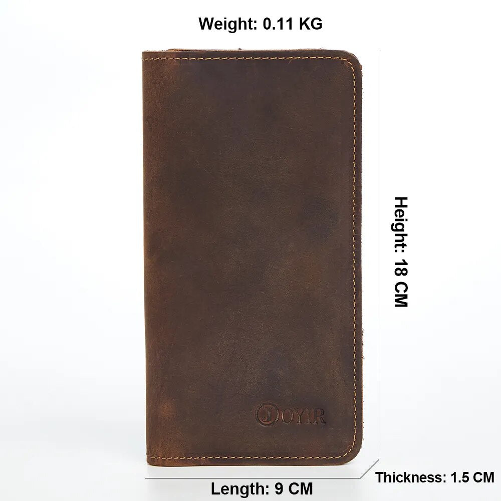 JOYIR Men Genuine Leather Wallet Men Coin Purse Vintage Long Men Wallets Perse Solid Card Holder Clutch Carteira Hombre for Male