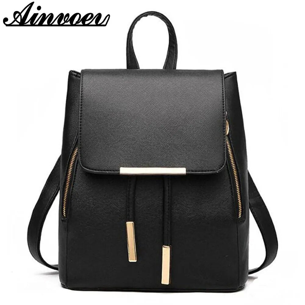 Ainvoev Bookbag Women Backpack Fashion Girls Leather Backpack Candy Color Teenage School bag Mochila High Quality Satchel