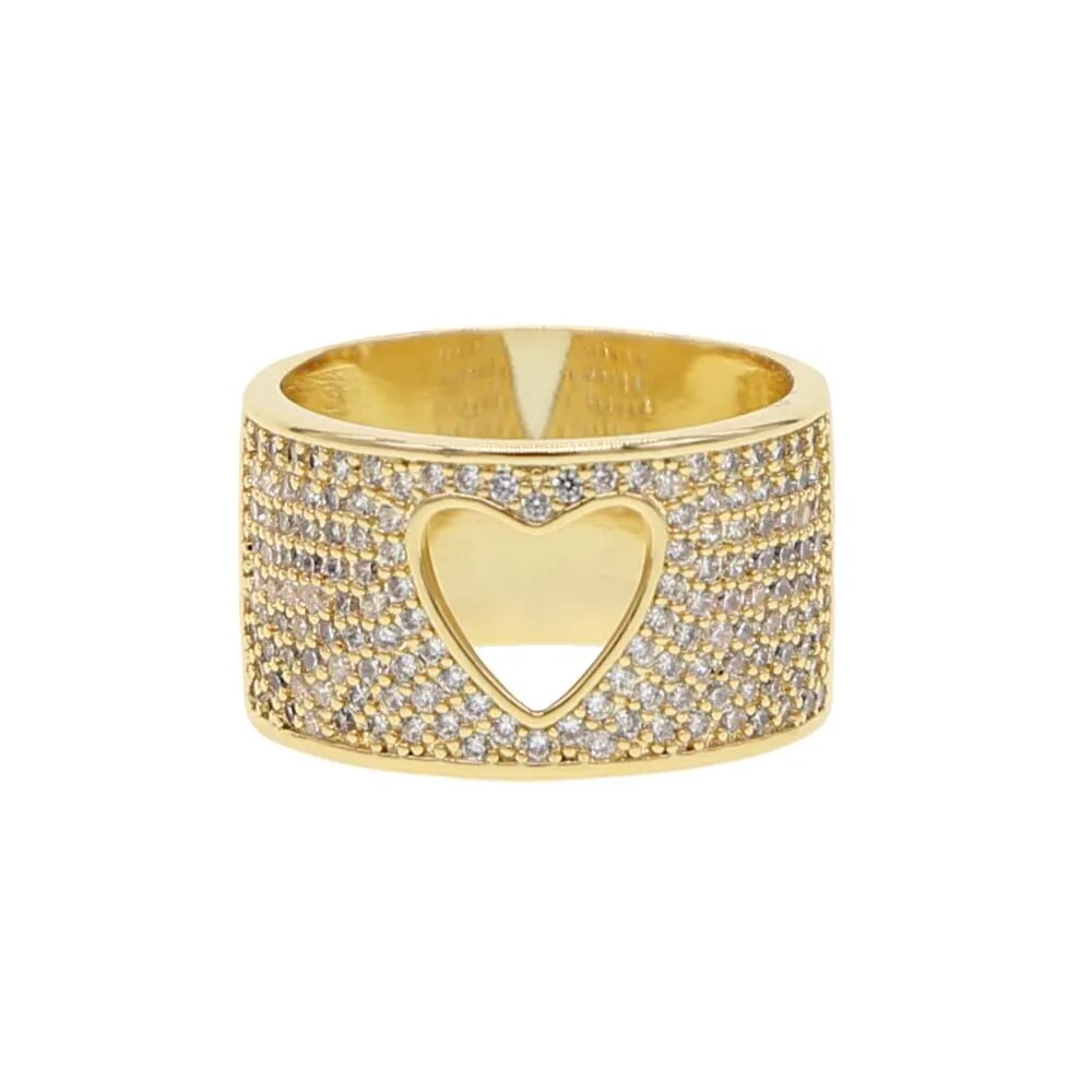 Sdzstone Yellow Gold color Radiant Hearts Clear CZ Finger Ring Women Mother Gift Jewelry