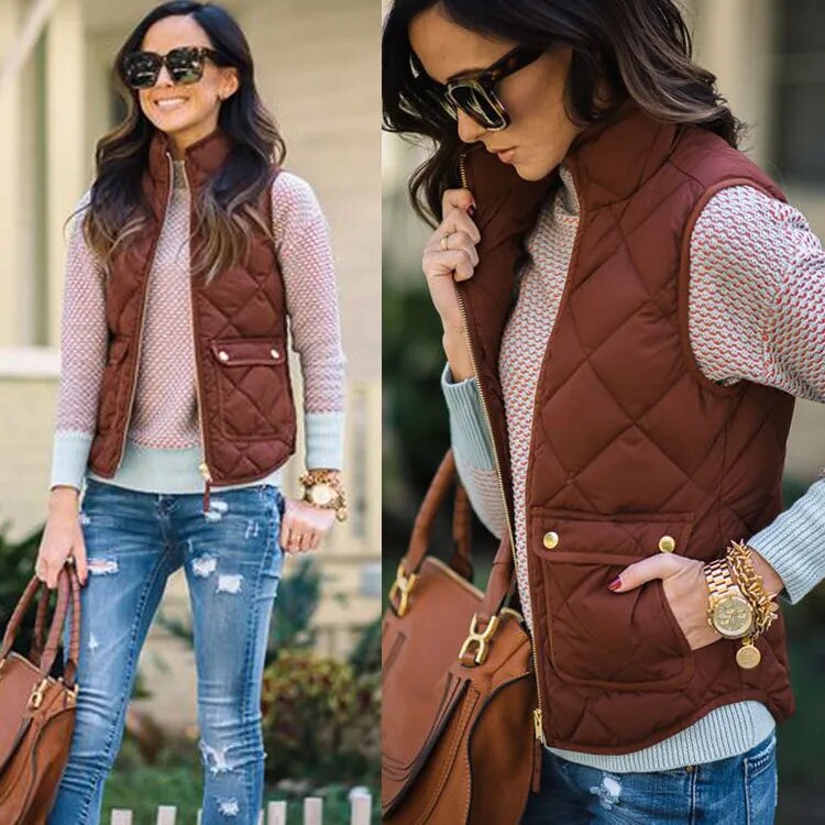 Women Winter Slim Fleece Warm Parka Vest Coat Sleeveless Jacket Vest Waistcoat S M L XL