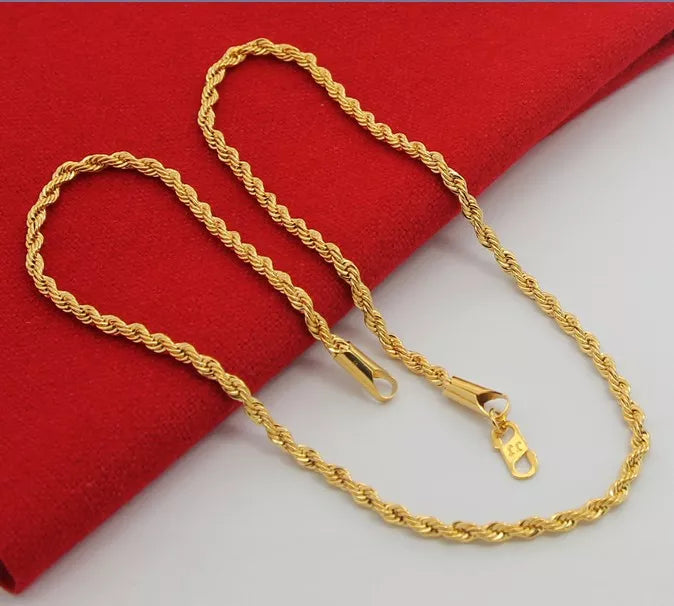 24K Pure Gold Necklace, Top Quality, Wholesale Fashion Jewelry, Gold color Necklace, Popular Chains Necklace For Men Punk Party