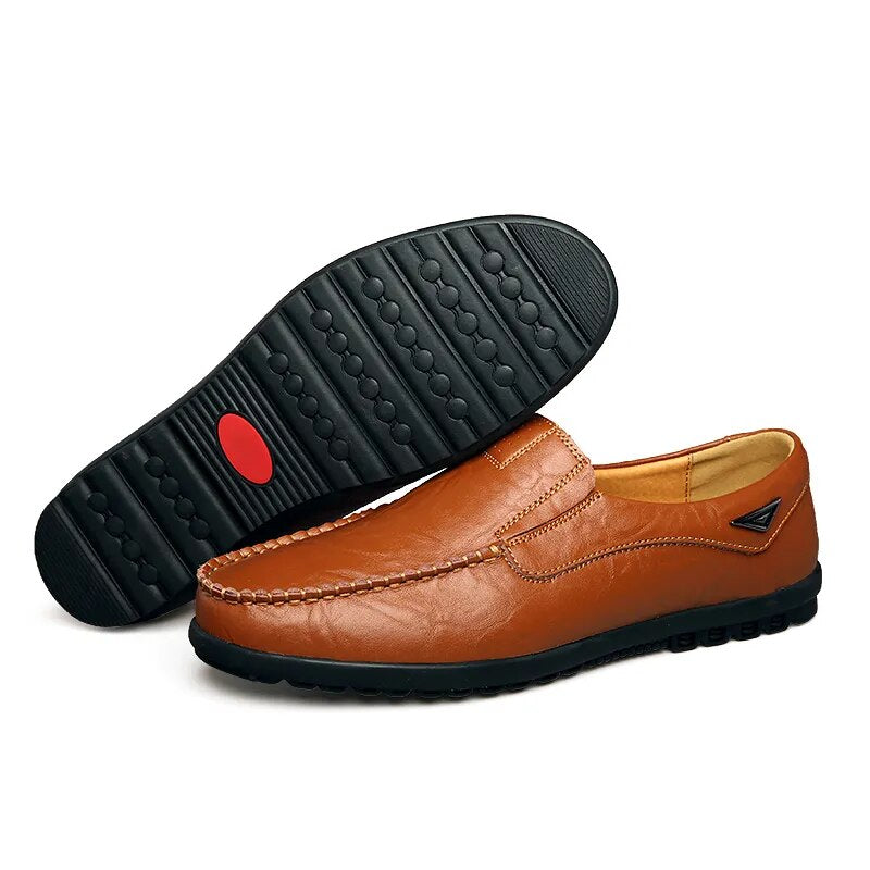 Leather Men Casual Shoes Men's Loafers Moccasins Breathable Slip on Black Driving Shoes Plus Size 37-47