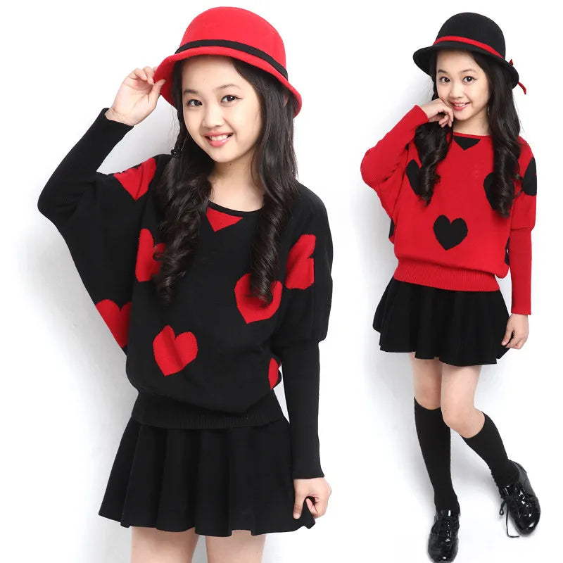 Autumn Winter Children Clothes Girls Sweater Kids O-Neck Knitted Sweater Fashionable Style Outerwear Pullovers Age 3-14T