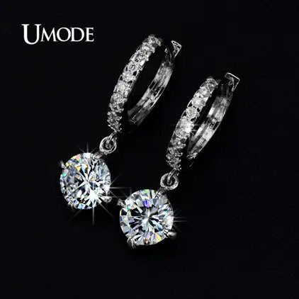 UMODE Loop with 8mm Round Top Grade CZ White Gold Color Hoop Earrings For Women Anti-allergic Jewelry Boucle D'oreille UE0014