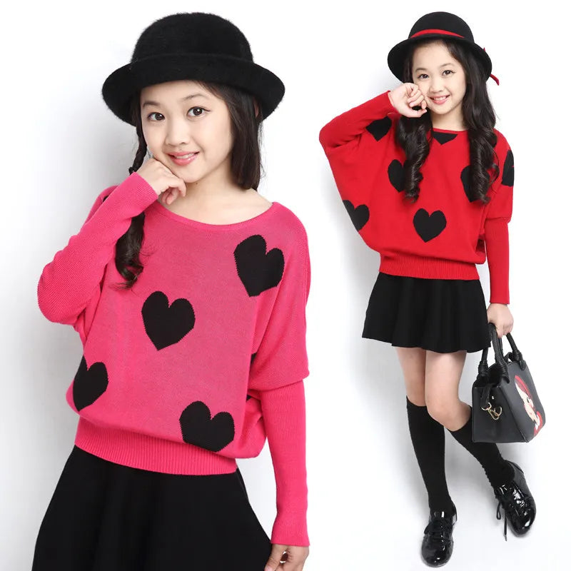 Autumn Winter Children Clothes Girls Sweater Kids O-Neck Knitted Sweater Fashionable Style Outerwear Pullovers Age 3-14T