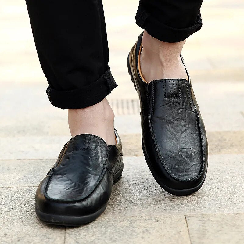 Leather Men Casual Shoes Men's Loafers Moccasins Breathable Slip on Black Driving Shoes Plus Size 37-47