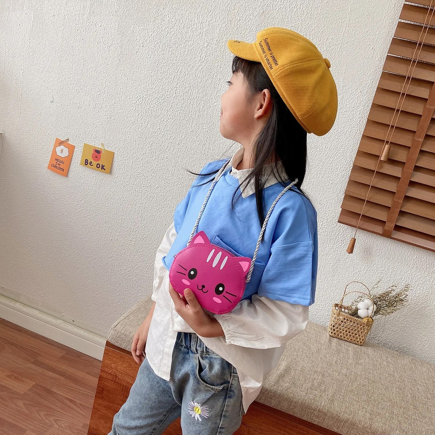 Fashion Princess Children's Mini Handbags Baby Girls PU Leather Small Shoulder Crossbody Bags Cute Cat Kids Coin Purse Wallet