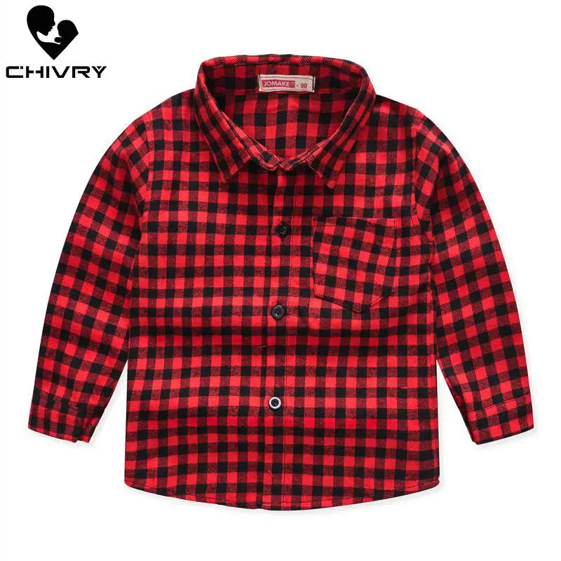 Spring Autumn 2024 New Boys Long Sleeve Classic Plaid Lapel Shirts Tops with Pocket Baby Boys Casual Shirt Kids Clothing