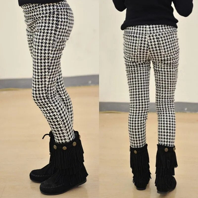 Girls Spring Autumn Pencil Pants Girls Houndstooth Leggings Classical Swallow Gird Skinny Tights Elastic Waist