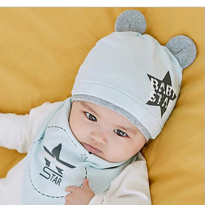 Autumn Winter Children's Hat Bib 2 Sets Boys and Girls Cotton Hats  Set Baby Solid Color Scarf Cap two-piece Boy Girl Baby Cap