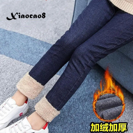 Winter Kids Denim Pants for Girls Thick Plush Warm Toddler Baby Girl Jeans 2021 Fashion Children Leggings Clothes 2 3 4 6 8 10