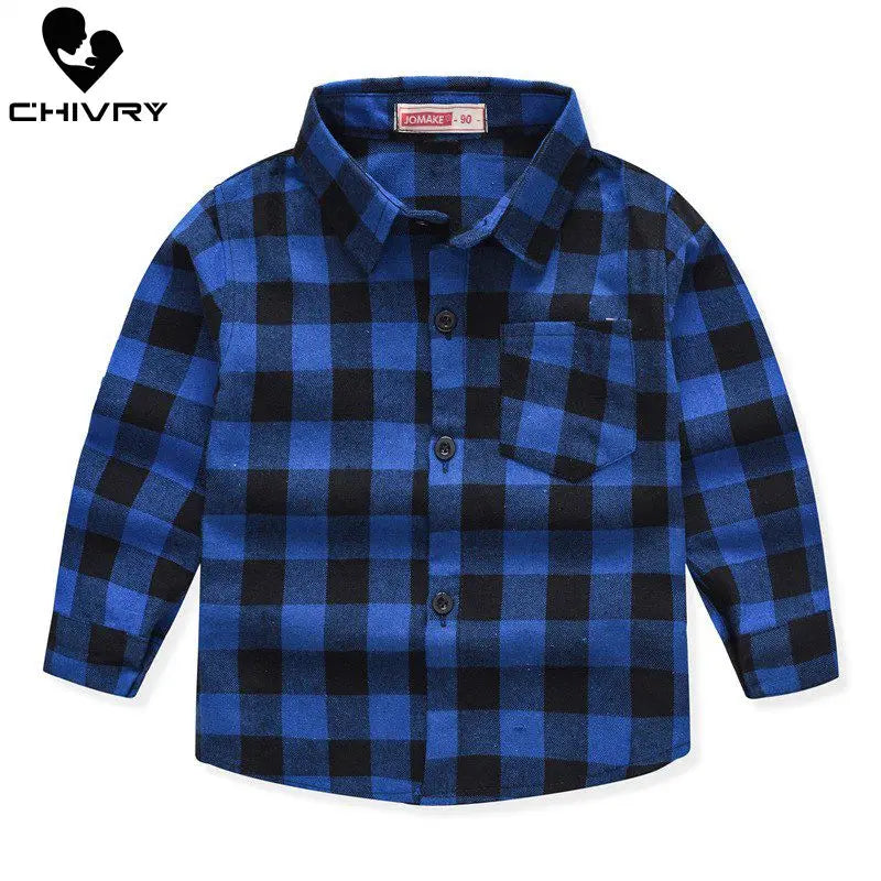 Spring Autumn 2024 New Boys Long Sleeve Classic Plaid Lapel Shirts Tops with Pocket Baby Boys Casual Shirt Kids Clothing