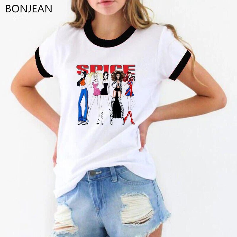 Summer 2021 spice girls t shirt women punk rock tshirt hipster graphic tees roupas tumblr clothes top female white t-shirt