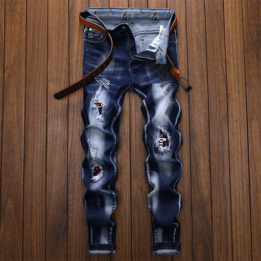 Men Jeans Jean Homme Pantalon Ripped Slim Denim Trousers Biker High Quality Male Straight Casual Designer Streetwear Moda Hombre