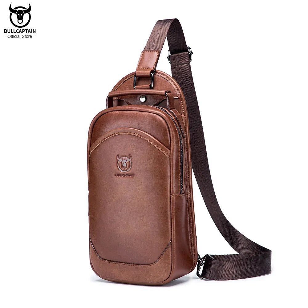 BULLCAPTAIN 100% Genuine Leather Messenger Shoulder Bag Men's Chest Bag Multifunctional Casual Fashion Messenger Handbag 06