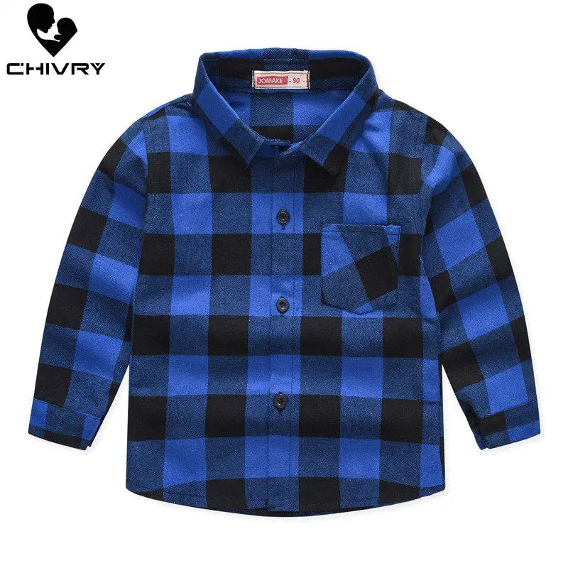 Spring Autumn 2024 New Boys Long Sleeve Classic Plaid Lapel Shirts Tops with Pocket Baby Boys Casual Shirt Kids Clothing