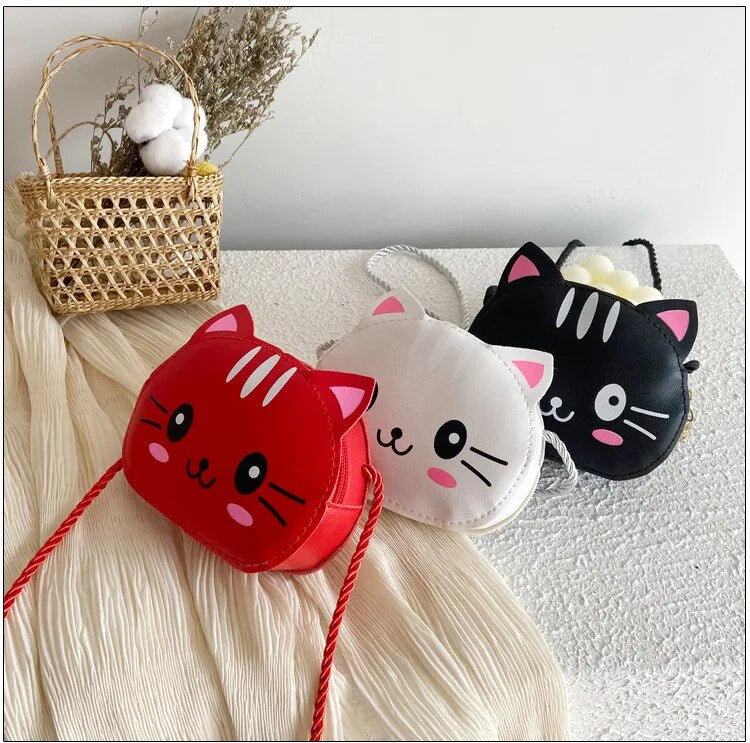 Fashion Princess Children's Mini Handbags Baby Girls PU Leather Small Shoulder Crossbody Bags Cute Cat Kids Coin Purse Wallet