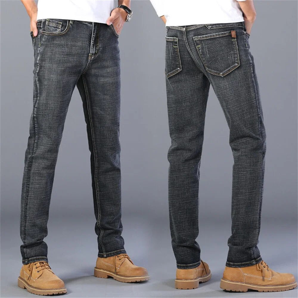 Classic Style Men Brand Jeans Business Casual Stretch Slim Denim Pants Blue Black Trousers Male cargo pants men jeans pants