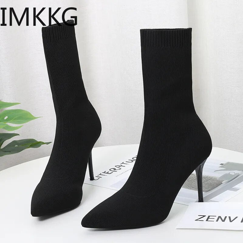 Sexy Sock Boots Knitting Stretch Boots High Heels for Women Fashion Shoes 2021 Spring Autumn Ankle Boots Female Size 42