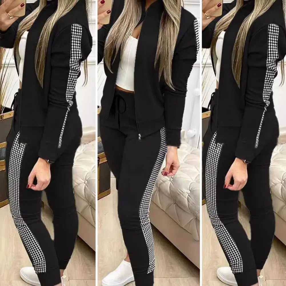 Women's Tracksuit Set Dot Print Turtleneck Sweatshirt Drawstring Pants Suit for Gym Running for Women