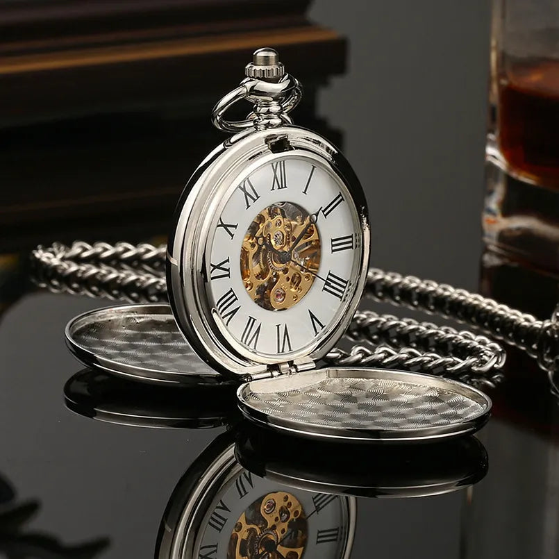 New Hand Wind Mechanical Men Pocket Watch Skeleton Dial Steampunk Necklace Pendant Vintage Dress Fob Watches for Weeding Gift