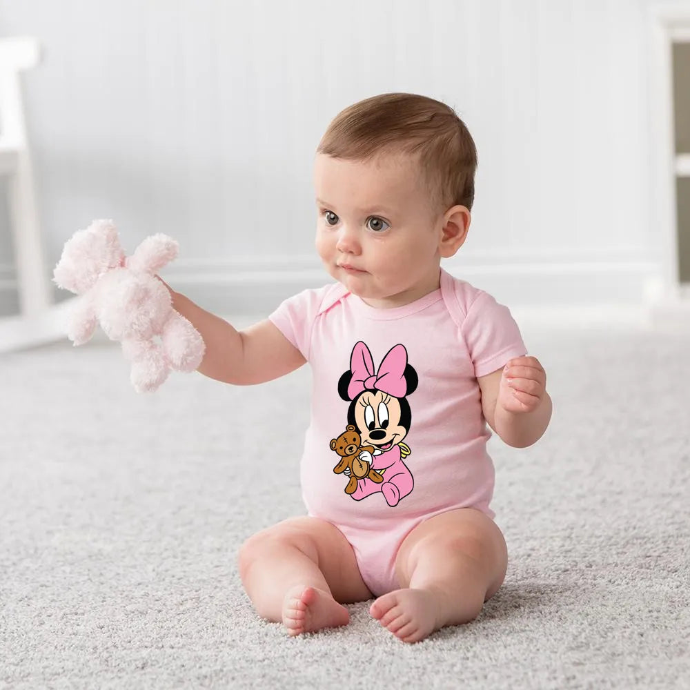 Cotton Baby Minnie Mouse Romper Disney Aesthetic Cartoon Newborn Baby Girl Clothes Fashion Sweet Style Infant Bodysuit