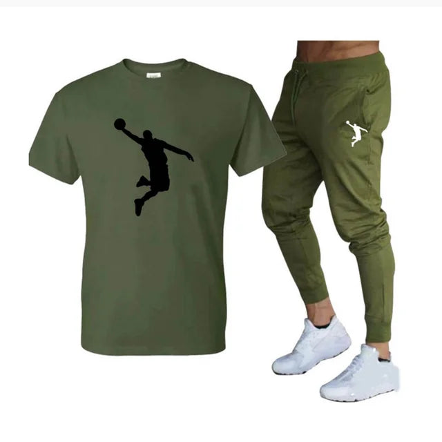 Hot-Selling Summer T-Shirt Pants Set Casual Brand Fitness Jogger Pants T Shirts Hip hop Fashicon Men'sTracksuit